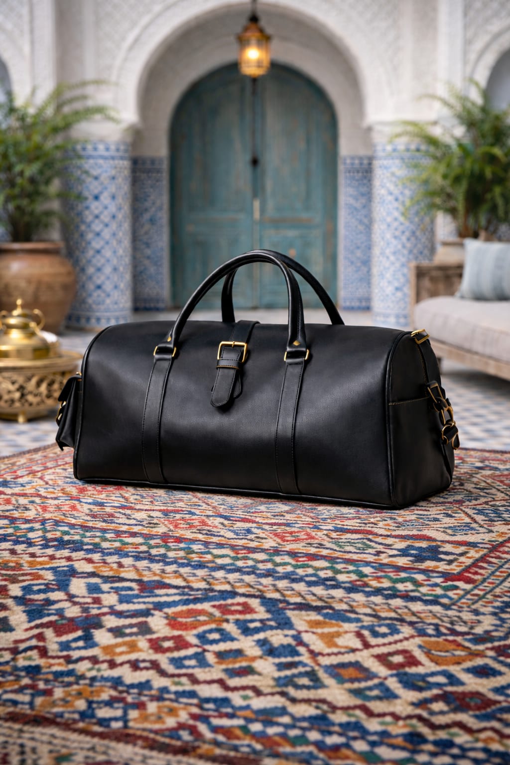 Moroccan Full-Grain Leather Travel Bag – with Brass Details