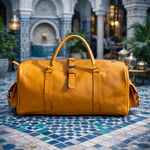 Moroccan Full-Grain Leather Travel Bag – with Brass Details