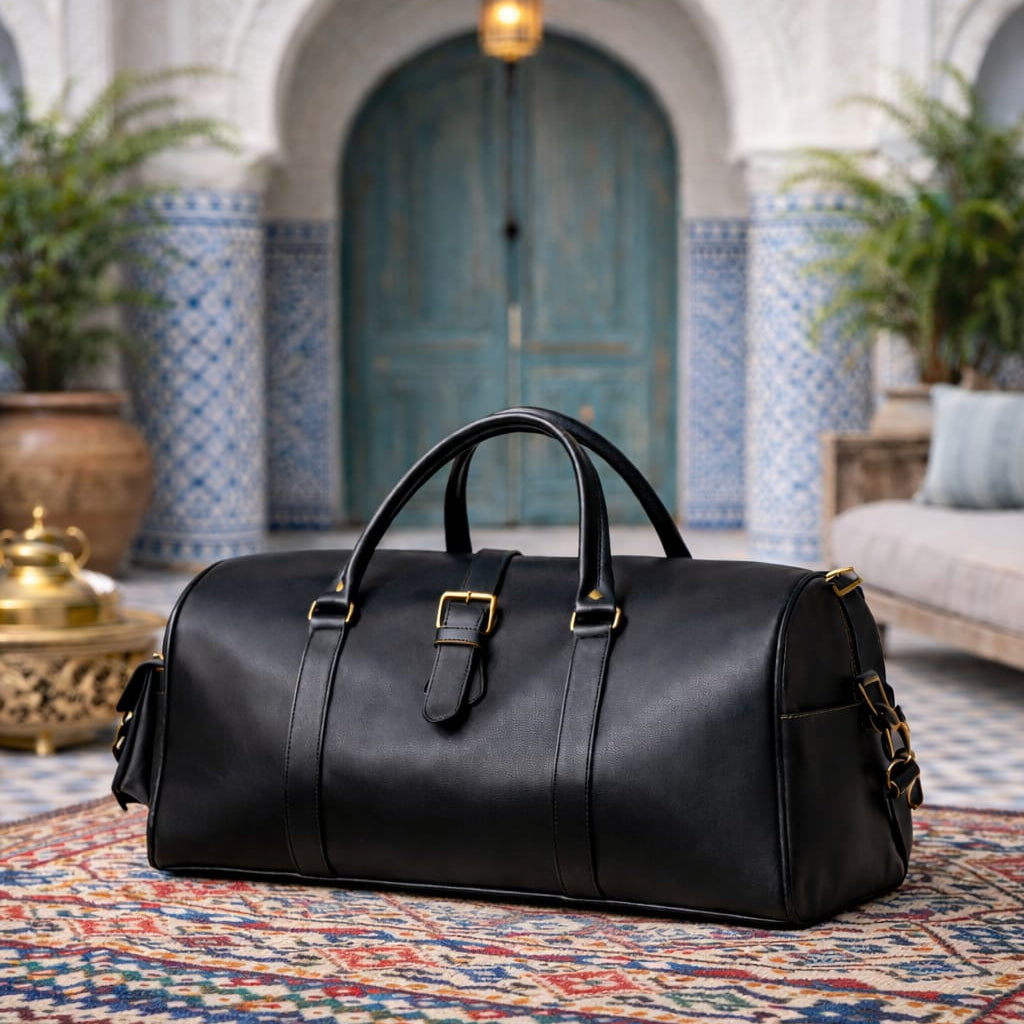 Moroccan Full-Grain Leather Travel Bag – with Brass Details