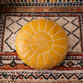 Yellow Moroccan Leather Pouf – Handcrafted with Precision from Genuine Leather
